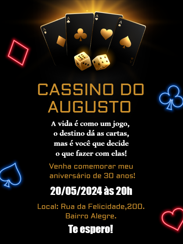 Convite de Aniversário Cassino e Baralho para Editar Online Convite de Aniversário Cassino e Baralho para Editar Online