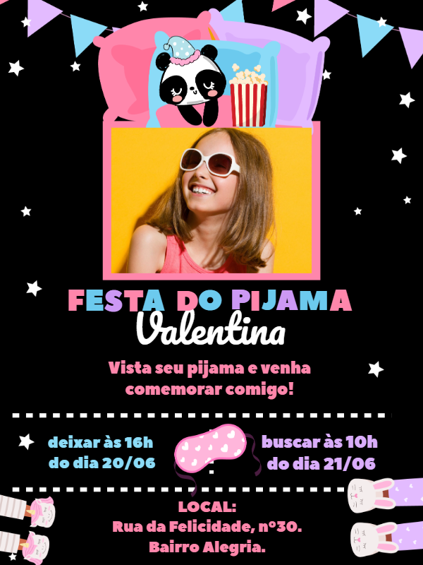 Convite Festa do Pijama com Foto para Editar Online Convite Festa do Pijama com Foto para Editar Online