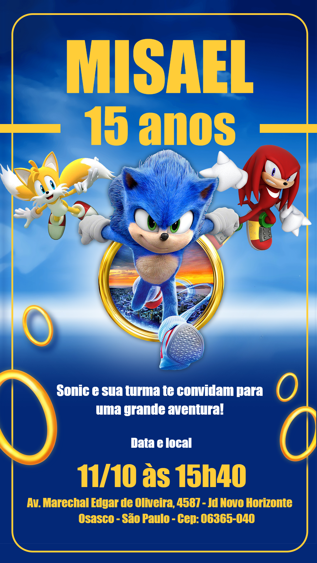 Convite Aniversário Sonic com a Turma para Editar Online Convite Aniversário Sonic com a Turma para Editar Online