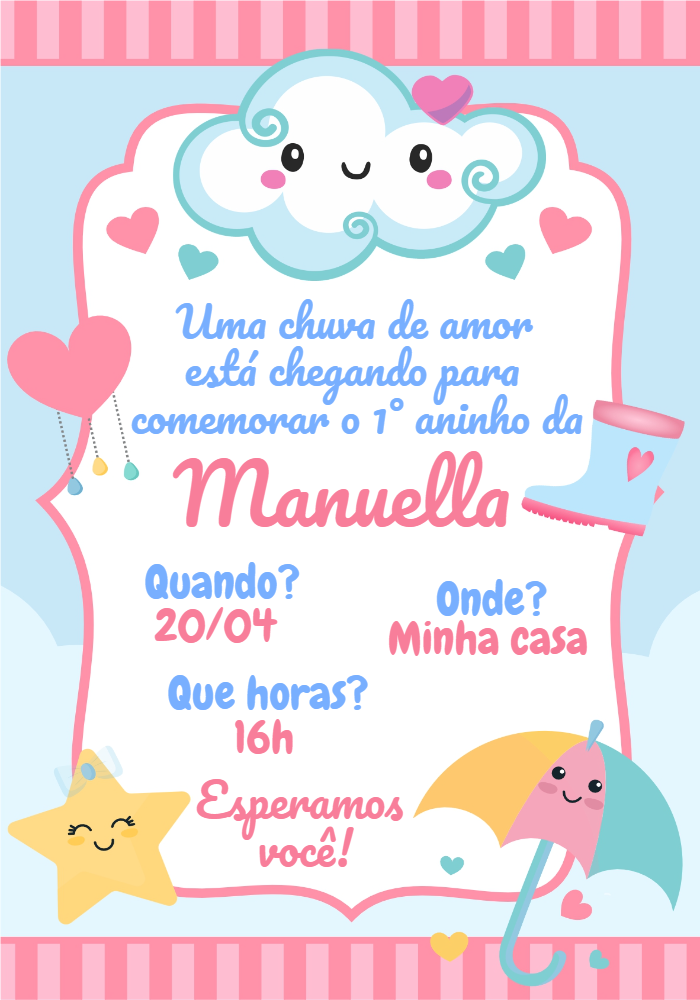 Convite de Aniversário Chuva de Amor para Editar Online Convite de Aniversário Chuva de Amor para Editar Online
