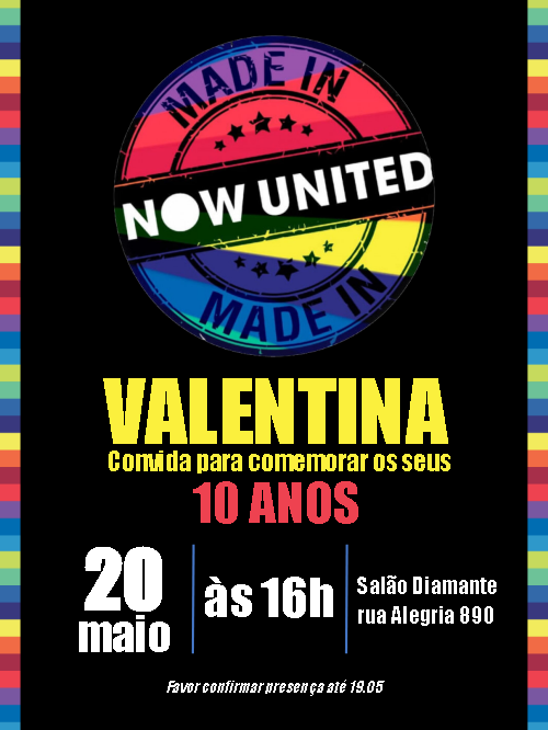 Convite de Aniversário Now United para Editar Online Convite de Aniversário Now United para Editar Online