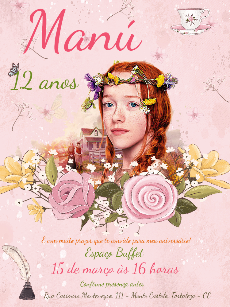 Convite Aniversário Anne with an E para Editar Online Convite Aniversário Anne with an E para Editar Online