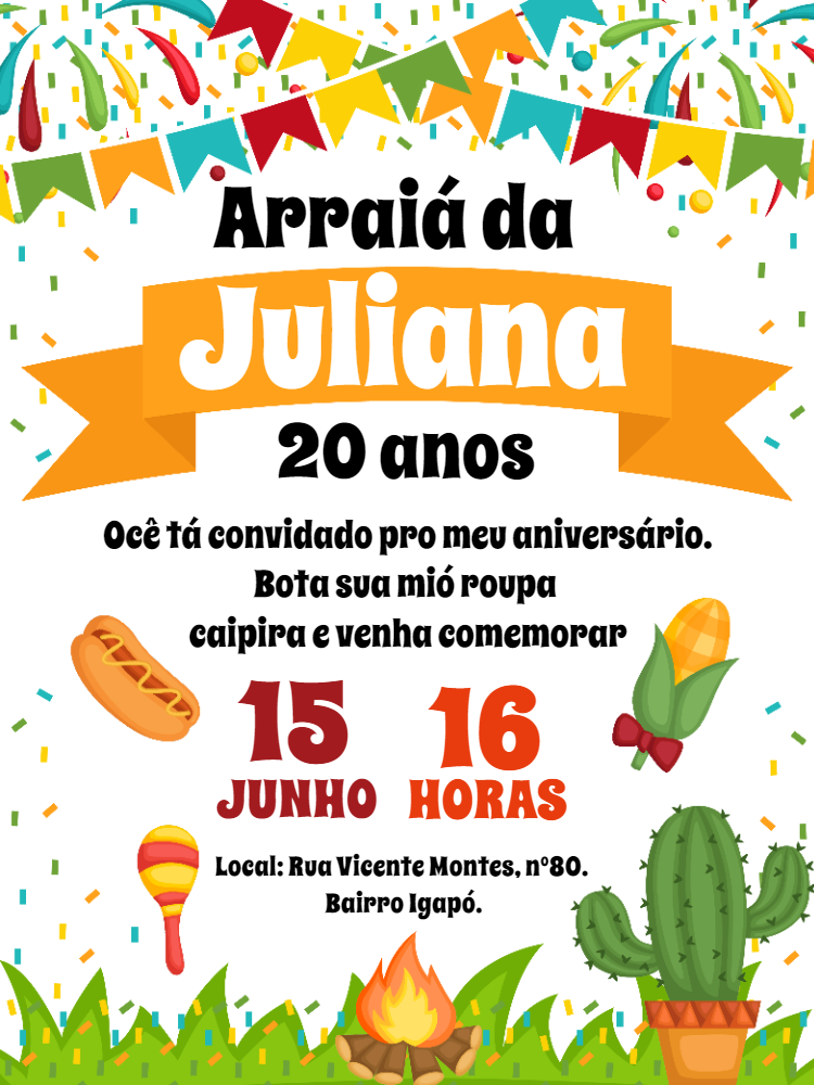 Convite de Aniversário Arraiá com Fogueira para Editar Online Convite de Aniversário Arraiá com Fogueira para Editar Online