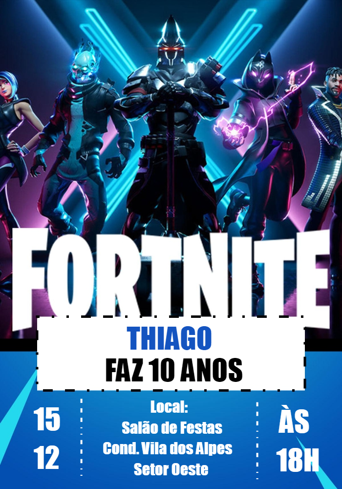 Convite de Aniversário Fortnite com Personagens para Editar Convite de Aniversário Fortnite com Personagens para Editar