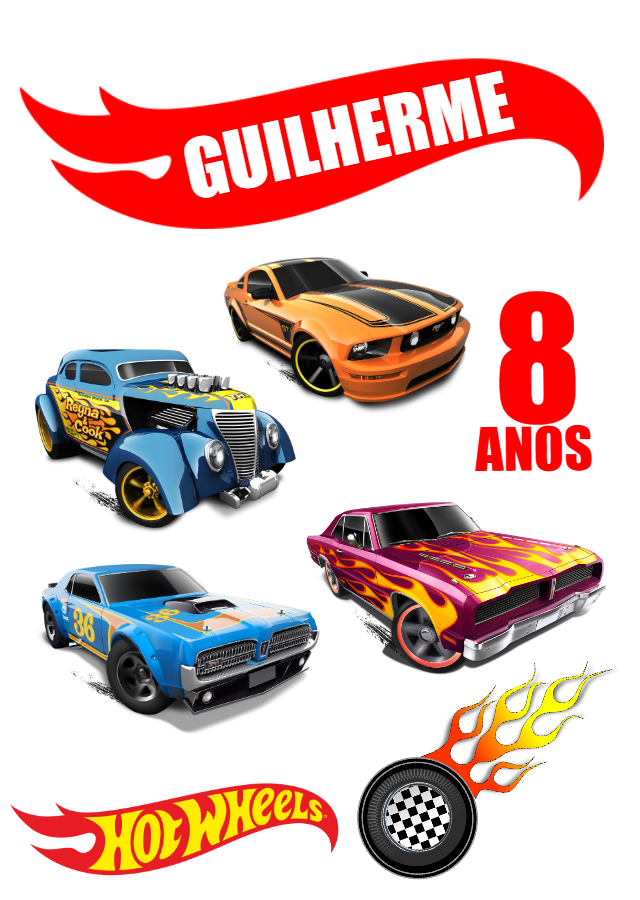 Topo de Bolo Aniversário Hot Wheels para Editar e Imprimir Topo de Bolo Aniversário Hot Wheels para Editar e Imprimir