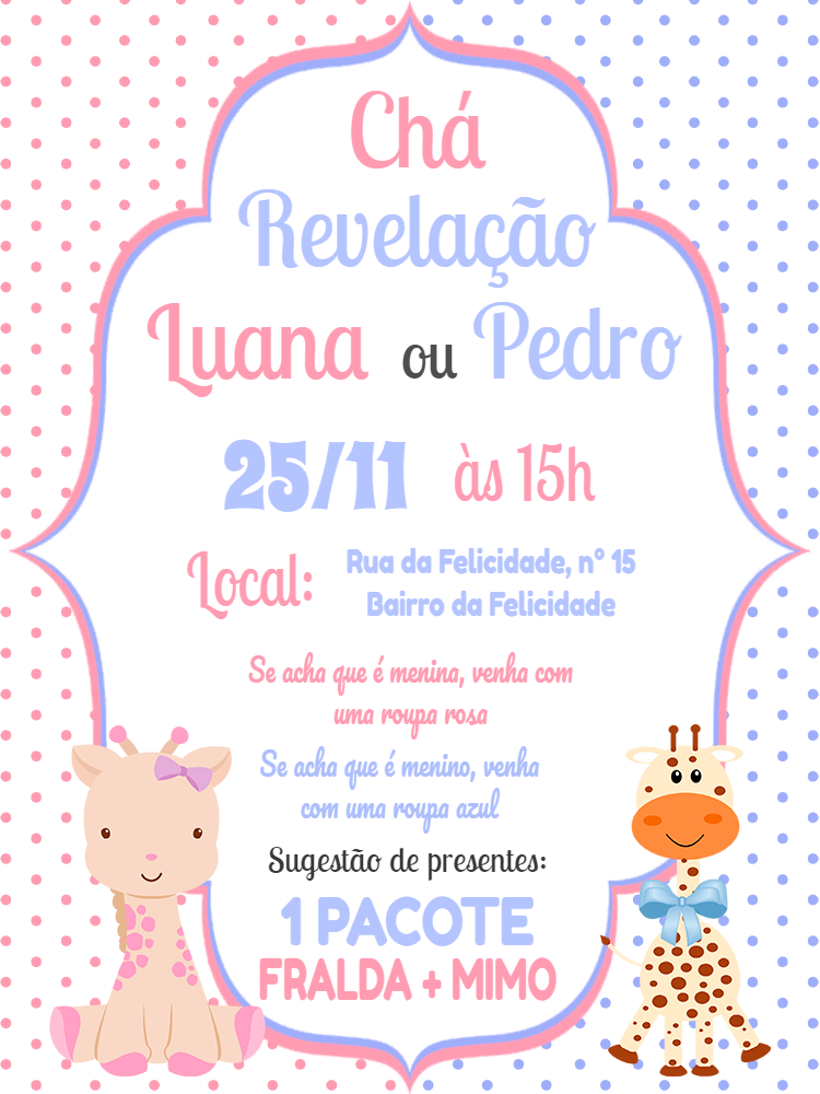 Convite Chá Revelação Girafinhas para Editar Online