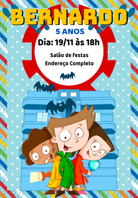 Convite de Aniversário DPA com Personagens para Editar Online Convite de Aniversário DPA com Personagens para Editar Online