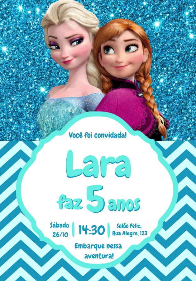 Convite de Aniversário Frozen com Elsa e Anna para Editar Convite de Aniversário Frozen com Elsa e Anna para Editar