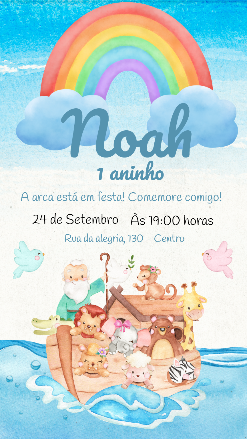 Convite Aniversário Arca de Noé Aquarela para Editar Online Convite Aniversário Arca de Noé Aquarela para Editar Online