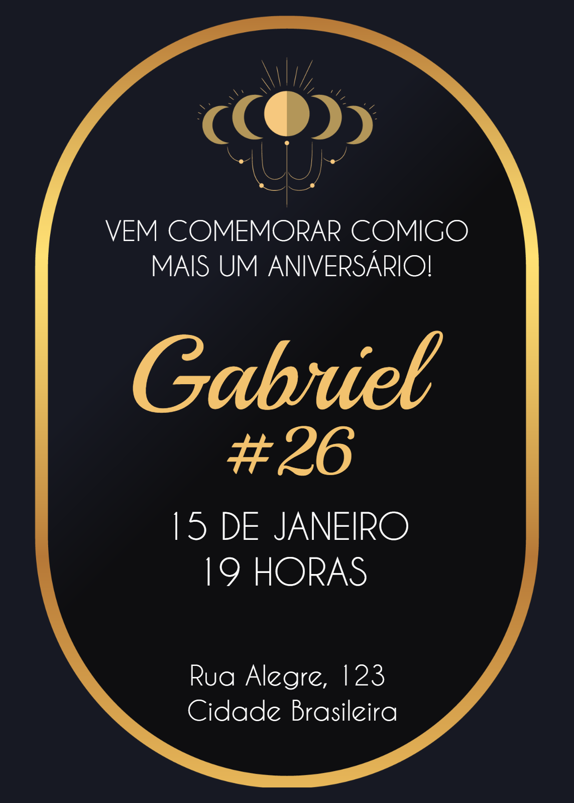 Convite de Aniversário Masculino Preto e Dourado para Editar Convite de Aniversário Masculino Preto e Dourado para Editar