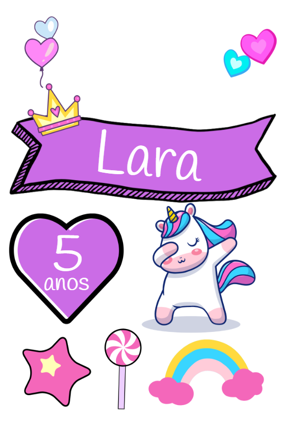 Topo de Bolo Unicórnio Lilás para Editar e Imprimir Topo de Bolo Unicórnio Lilás para Editar e Imprimir