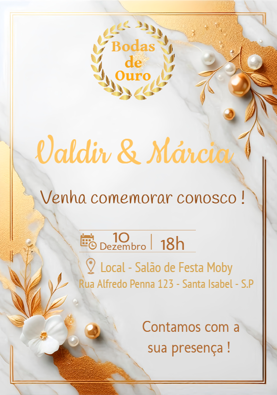 Convite Bodas de Ouro Mármore e Dourado para Editar Online Convite Bodas de Ouro Mármore e Dourado para Editar Online