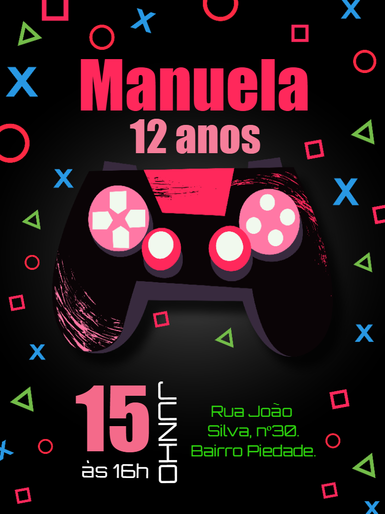 Convite de Aniversário Gamer Menina com Controle para Editar Convite de Aniversário Gamer Menina com Controle para Editar