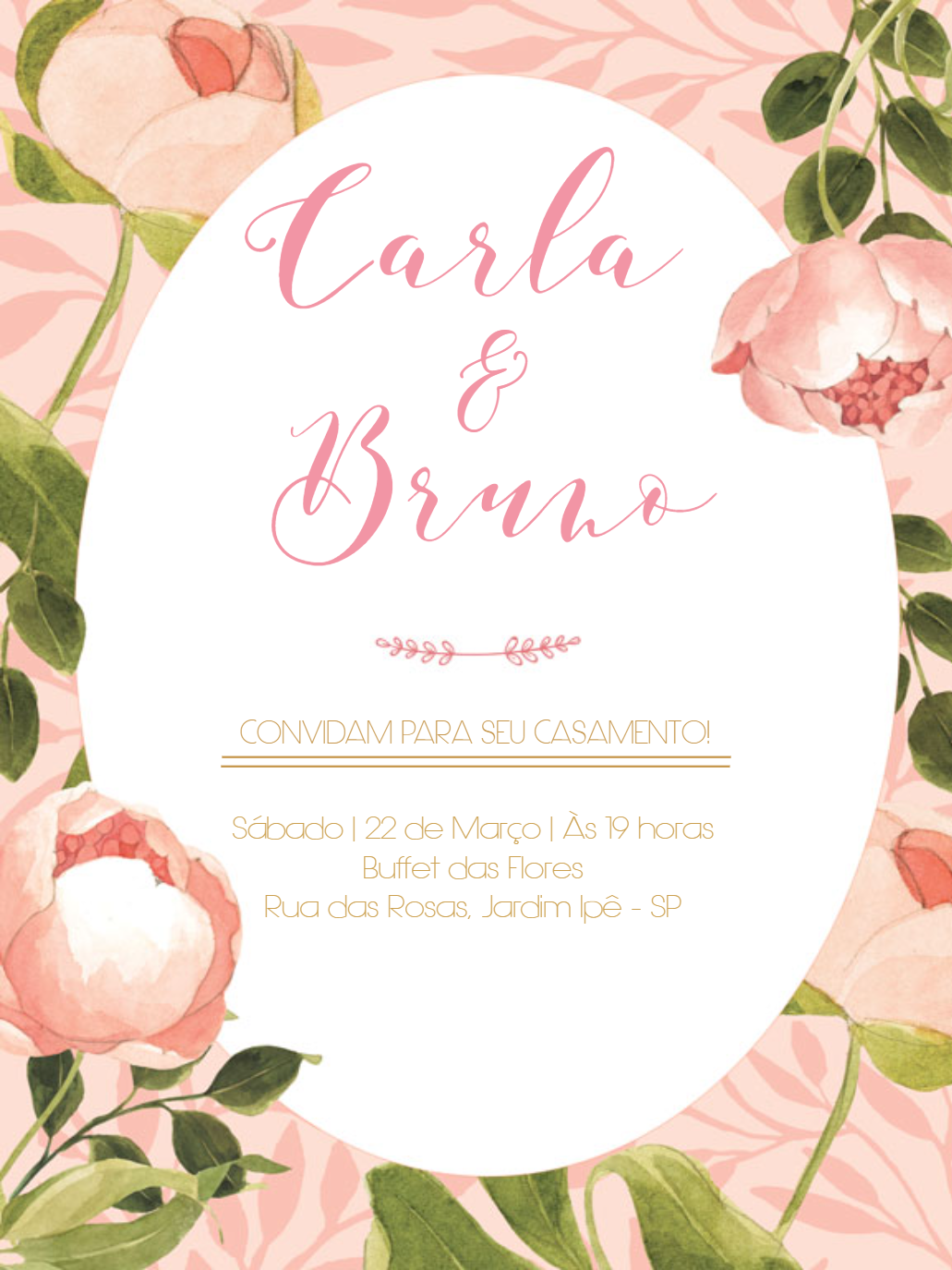 Convite de Casamento Floral com Peônias para Editar Online Convite de Casamento Floral com Peônias para Editar Online