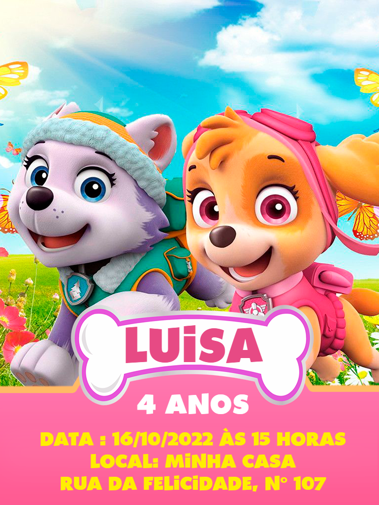 Convite Aniversário Patrulha Canina com Skye e Everest para Editar Convite Aniversário Patrulha Canina com Skye e Everest para Editar