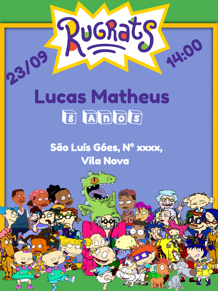Convite de Aniversário Rugrats com Personagens para Editar Convite de Aniversário Rugrats com Personagens para Editar