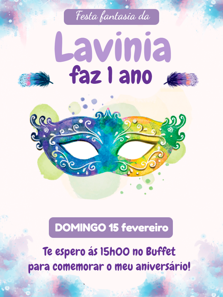 Convite Aniversário Festa Fantasia com Máscara para Editar Online Convite Aniversário Festa Fantasia com Máscara para Editar Online