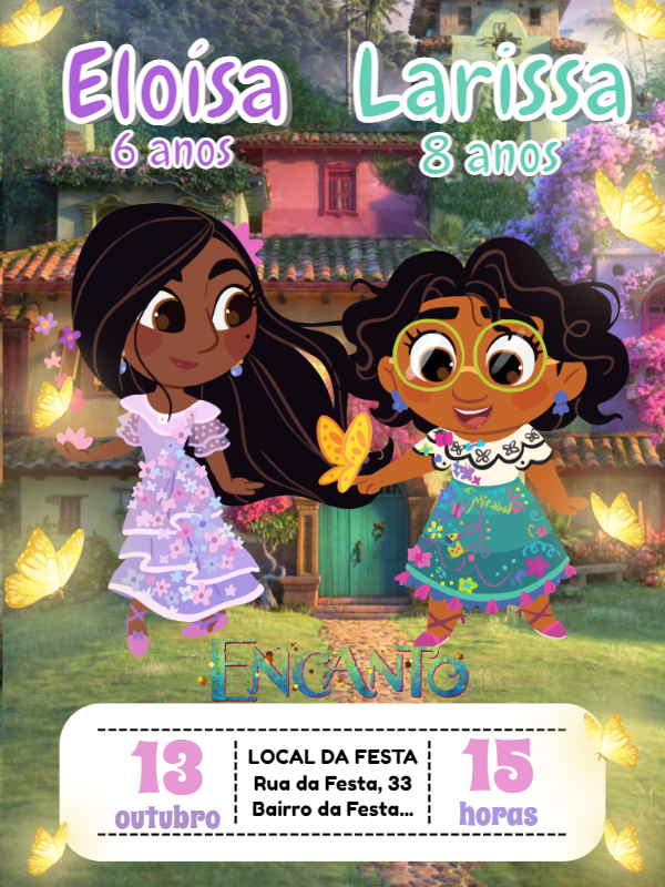Convite Aniversário Duplo Encanto para Editar Online Convite Aniversário Duplo Encanto para Editar Online