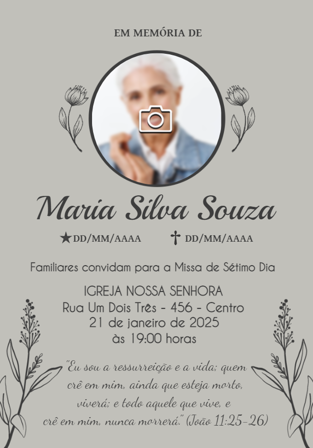 Convite Missa de Sétimo Dia com Foto para Editar Online Convite Missa de Sétimo Dia com Foto para Editar Online