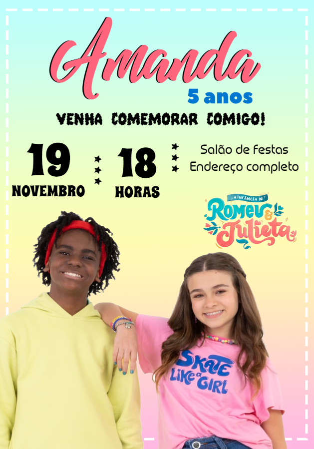 Convite de Aniversário Romeu e Julieta para Editar Online Convite de Aniversário Romeu e Julieta para Editar Online