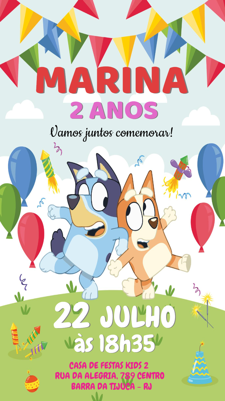 Convite de Aniversário Bluey e Bingo para Editar Online Convite de Aniversário Bluey e Bingo para Editar Online