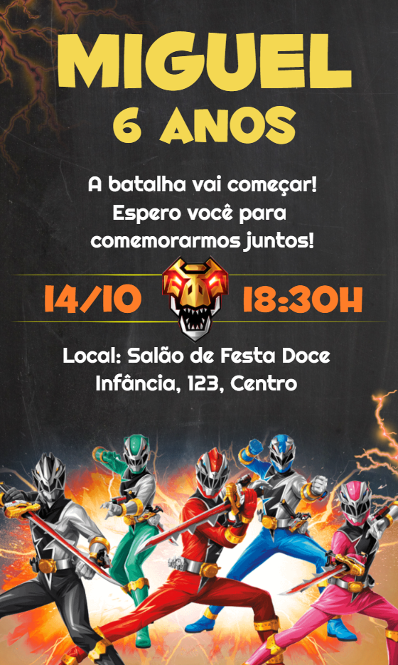 Convite Aniversário Power Rangers Dino Fury para Editar Convite Aniversário Power Rangers Dino Fury para Editar