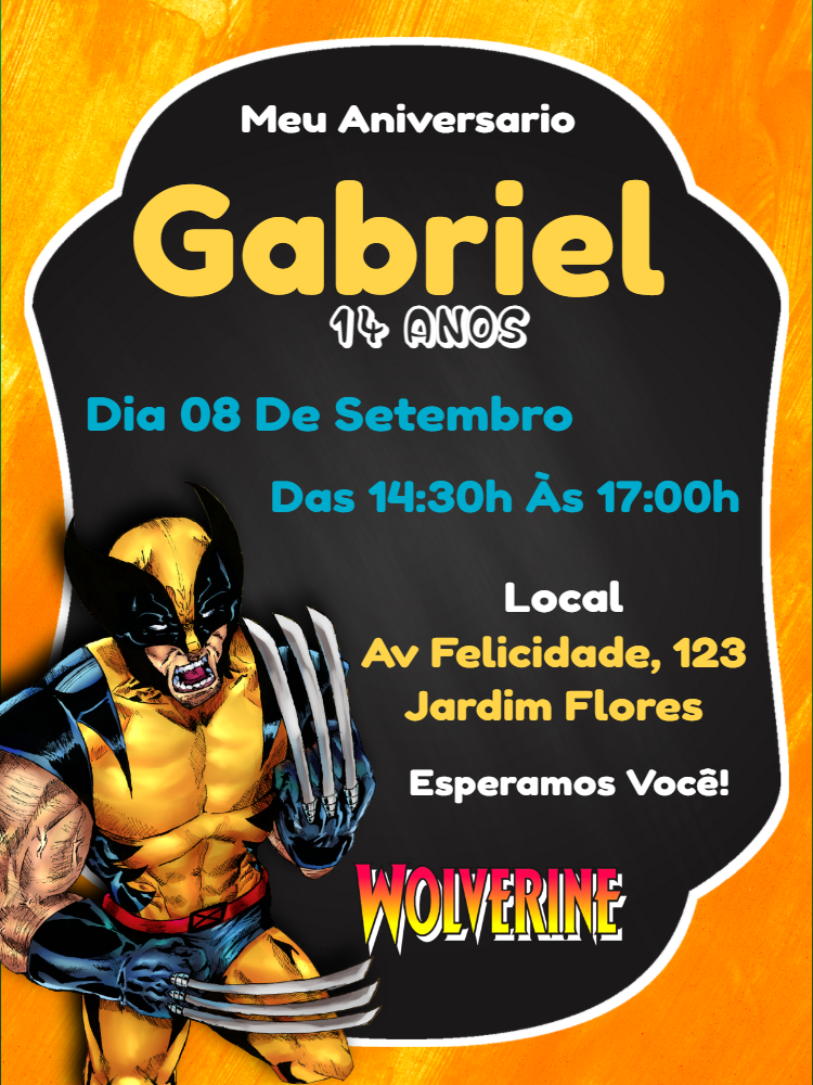 Convite de Aniversário Wolverine para Editar e Imprimir Convite de Aniversário Wolverine para Editar e Imprimir