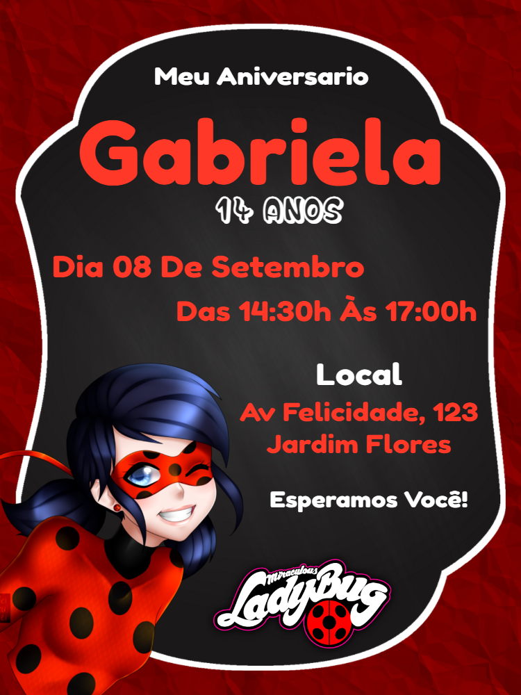 Convite de Aniversário Ladybug Miraculous para Editar Online Convite de Aniversário Ladybug Miraculous para Editar Online