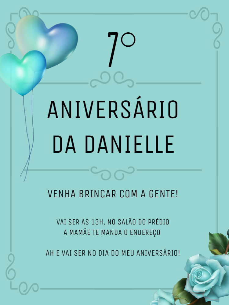 Convite de Aniversário Azul Tiffany com Balões para Editar Convite de Aniversário Azul Tiffany com Balões para Editar
