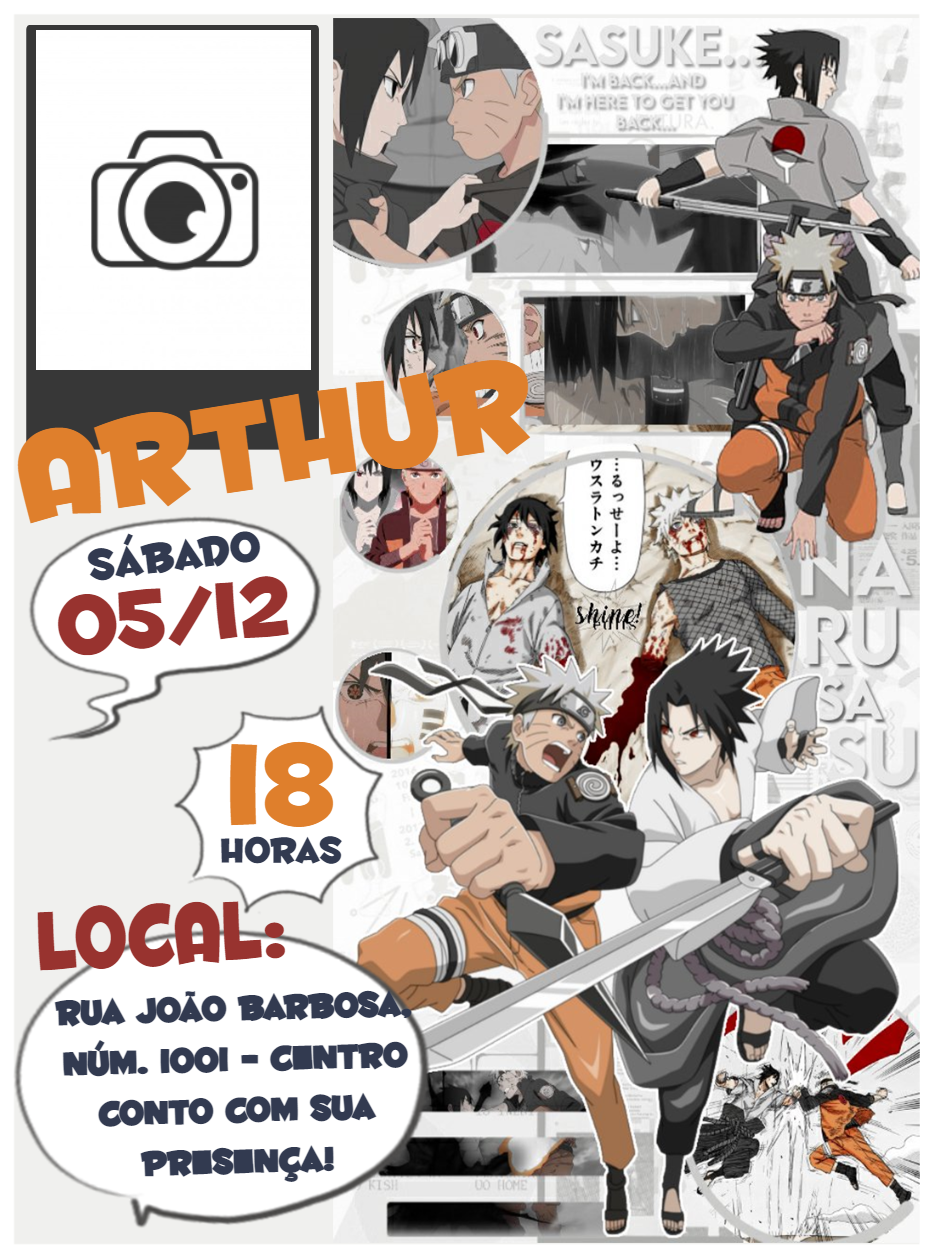 Convite Aniversário Naruto com Foto Estilo Quadrinhos para Editar Convite Aniversário Naruto com Foto Estilo Quadrinhos para Editar