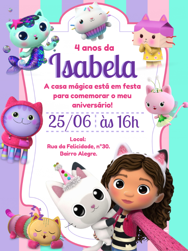 Convite Aniversário Casa Mágica da Gabby para Editar Online Convite Aniversário Casa Mágica da Gabby para Editar Online