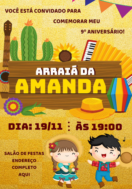 Convite Aniversário Festa Junina com Personagens para Editar Convite Aniversário Festa Junina com Personagens para Editar