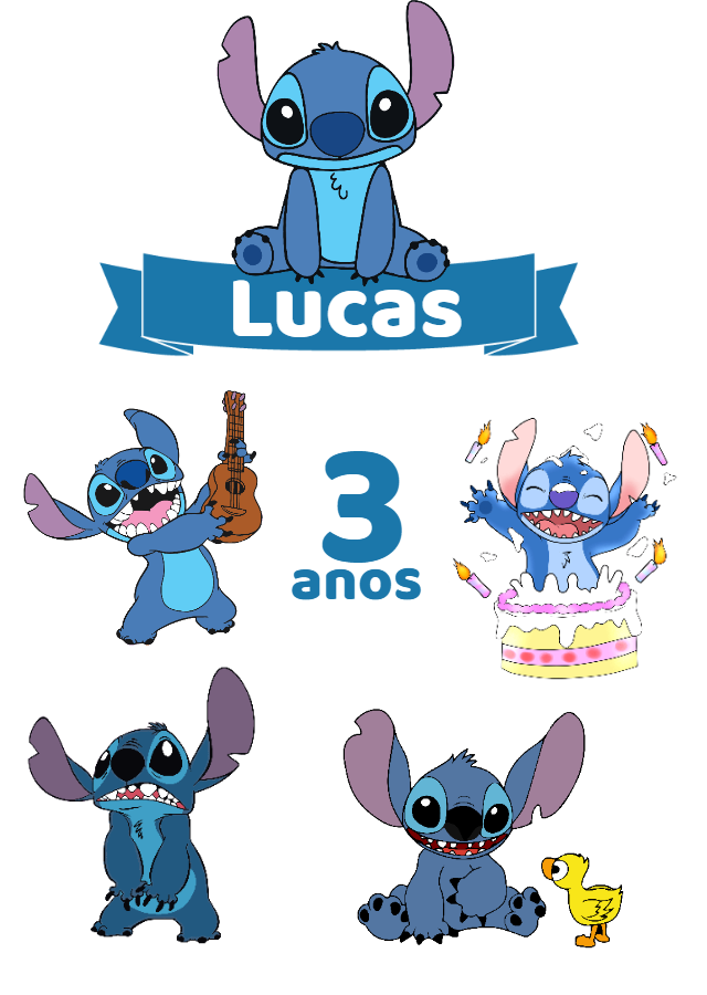 Topo de Bolo Aniversário Stitch para Editar Online Topo de Bolo Aniversário Stitch para Editar Online