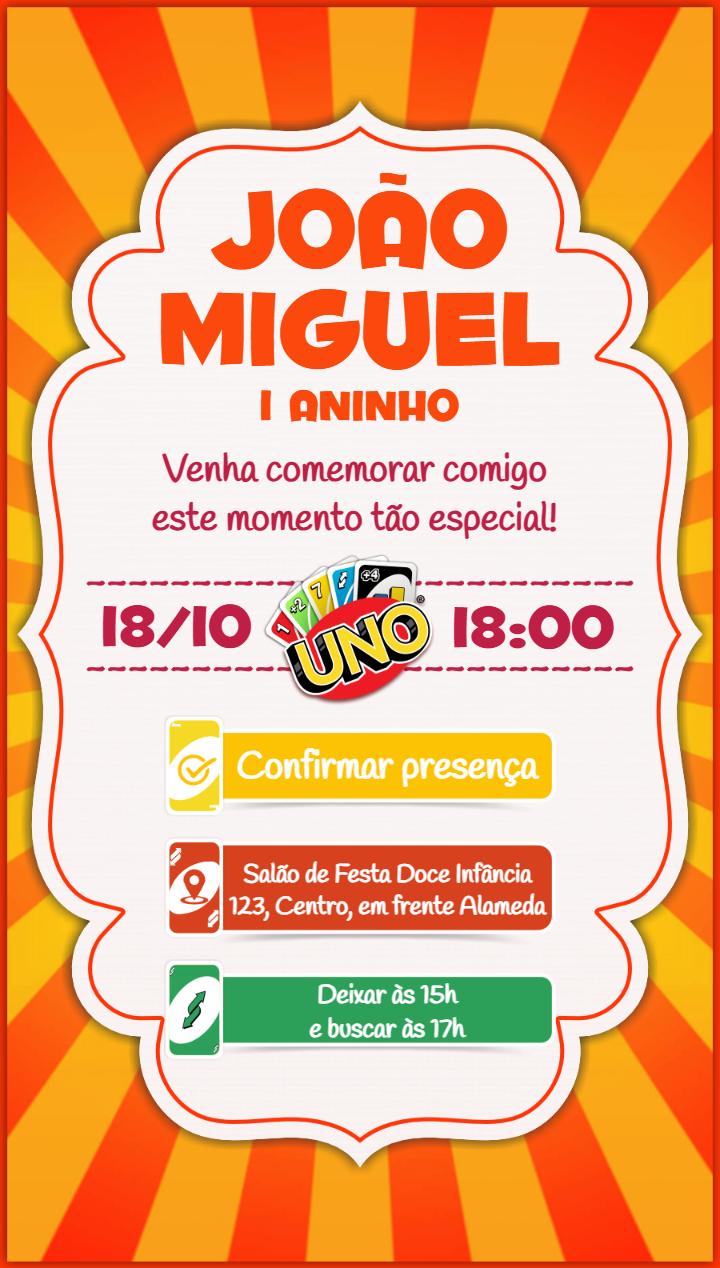 Convite Aniversário Uno Jogo de Cartas para Editar Online Convite Aniversário Uno Jogo de Cartas para Editar Online