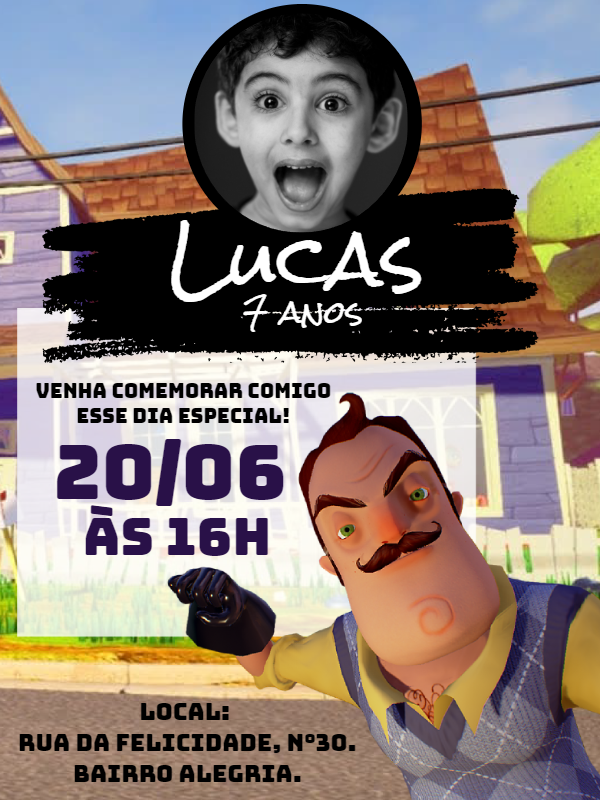 Convite de Aniversário Hello Neighbor com Foto para Editar Convite de Aniversário Hello Neighbor com Foto para Editar