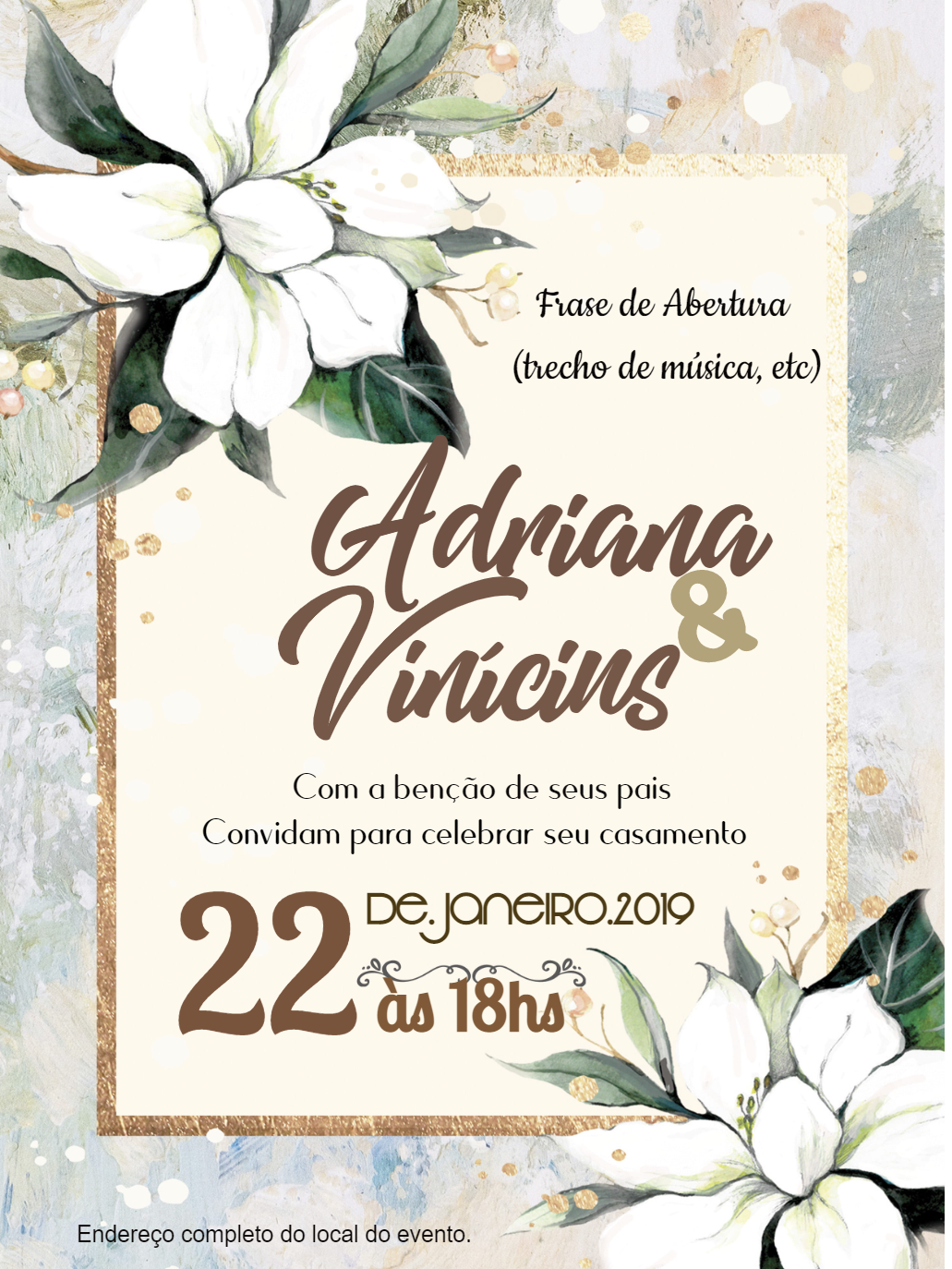 Convite de Casamento Floral Elegante para Editar Online Convite de Casamento Floral Elegante para Editar Online