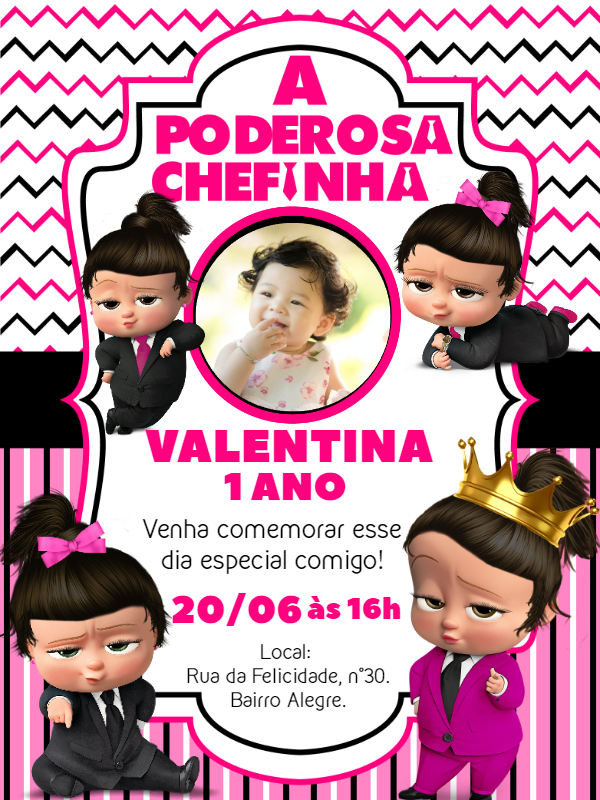 Convite Aniversário Poderosa Chefinha com Foto para Editar Online Convite Aniversário Poderosa Chefinha com Foto para Editar Online