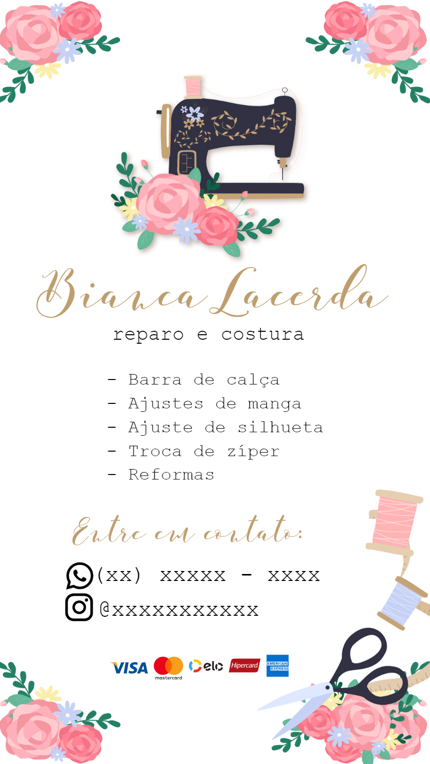 Cartão de Visita Costureira Floral para Editar Online Cartão de Visita Costureira Floral para Editar Online