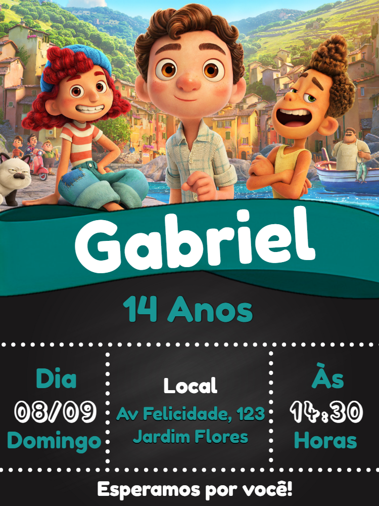 Convite de Aniversário Luca Disney para Editar e Imprimir Convite de Aniversário Luca Disney para Editar e Imprimir