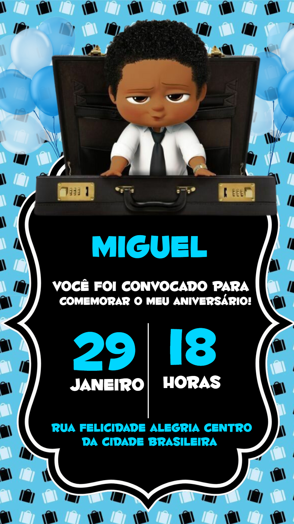 Convite de Aniversário Poderoso Chefinho Negro para Editar Convite de Aniversário Poderoso Chefinho Negro para Editar