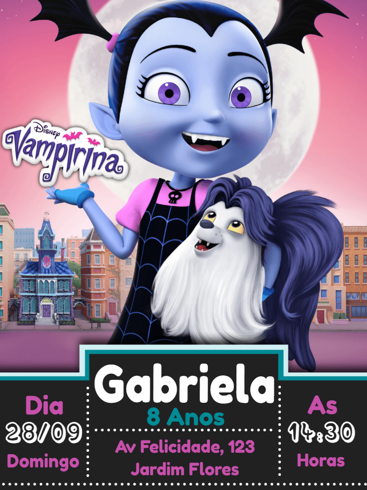 Convite de Aniversário Vampirina para Editar e Imprimir