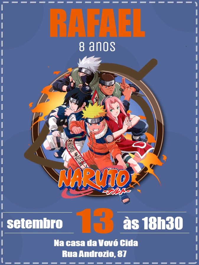 Convite Aniversário Naruto com Personagens para Editar Online Convite Aniversário Naruto com Personagens para Editar Online