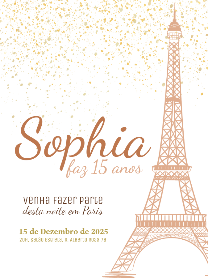 Convite 15 Anos Tema Paris Elegante para Editar Online Convite 15 Anos Tema Paris Elegante para Editar Online