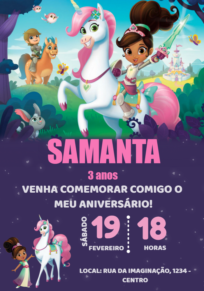 Convite de Aniversário Princesa Nella para Editar Online Convite de Aniversário Princesa Nella para Editar Online