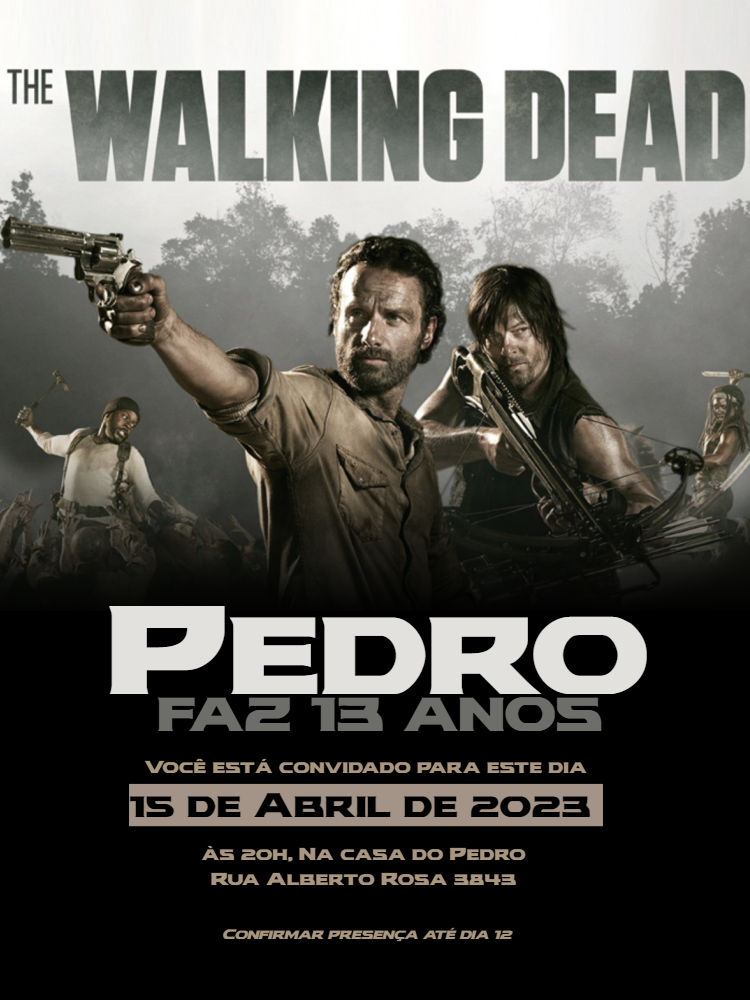 Convite Aniversário The Walking Dead para Editar Online Convite Aniversário The Walking Dead para Editar Online