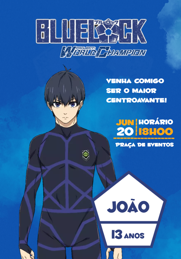 Convite de Aniversário Blue Lock para Editar Online Convite de Aniversário Blue Lock para Editar Online