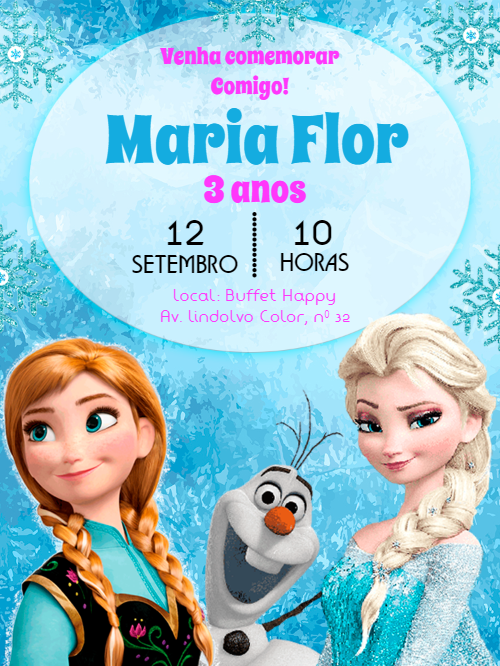 Convite de Aniversário Frozen com Personagens para Editar Online Convite de Aniversário Frozen com Personagens para Editar Online