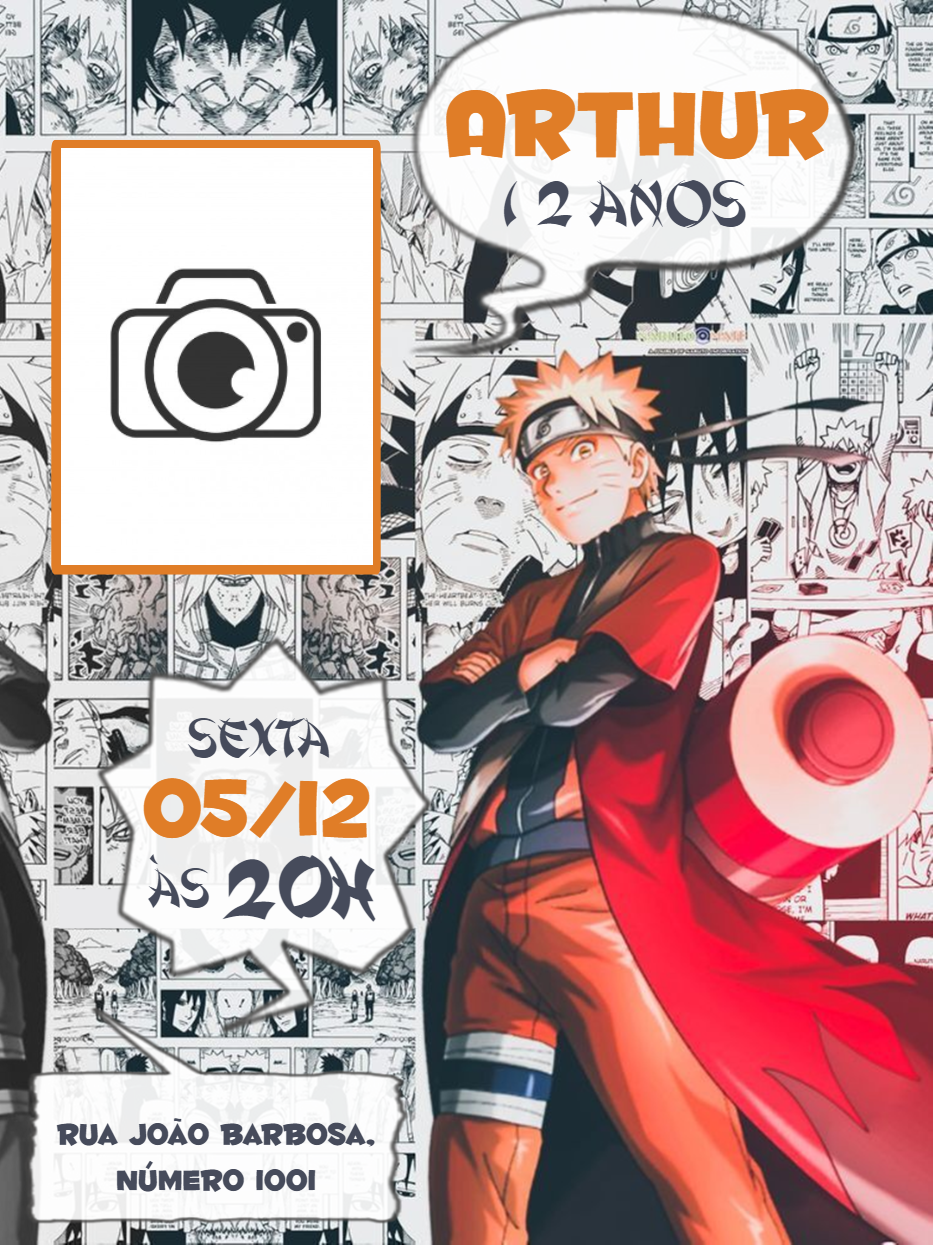 Convite Aniversário Naruto com Foto Editável Online Convite Aniversário Naruto com Foto Editável Online