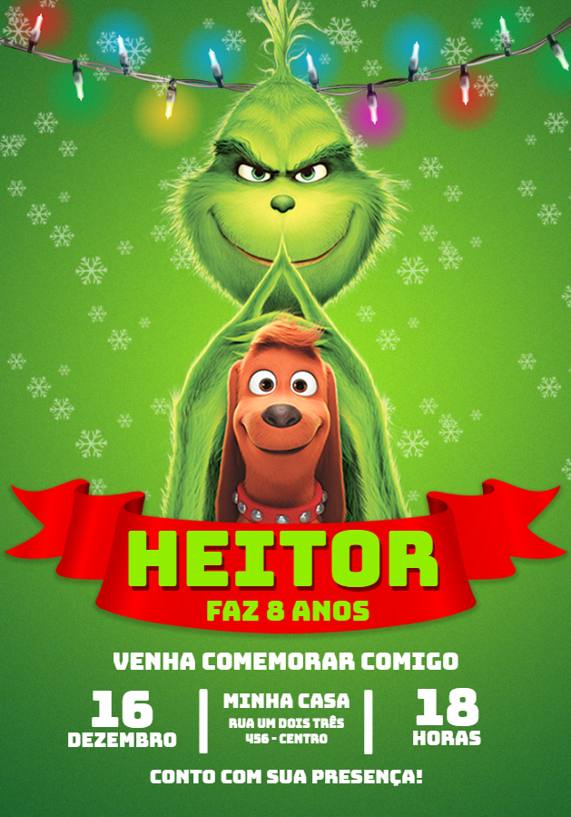 Convite de Aniversário do Grinch para Editar Online Convite de Aniversário do Grinch para Editar Online