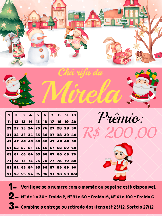 Chá Rifa Natalino com Cartela de Números para Editar Chá Rifa Natalino com Cartela de Números para Editar